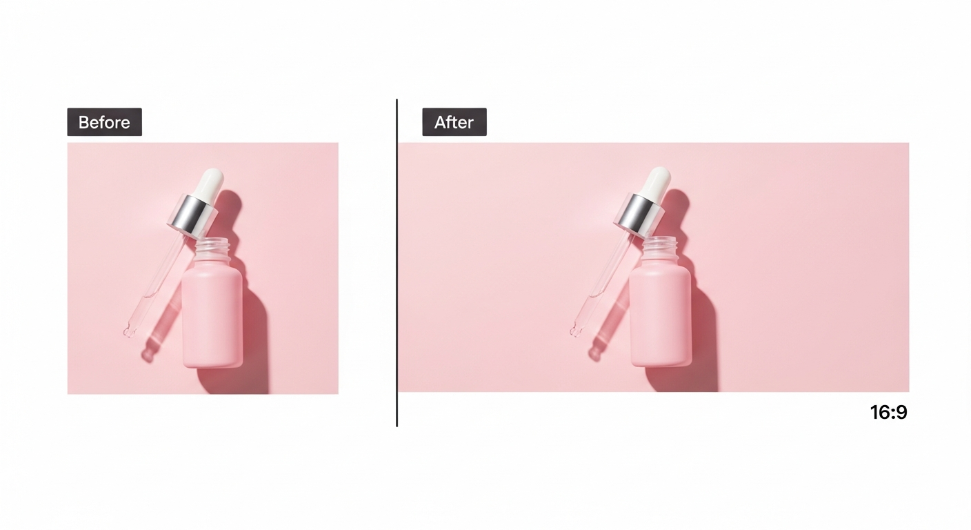 Before and after showing Background Fill extending a product image to fit a wider canvas