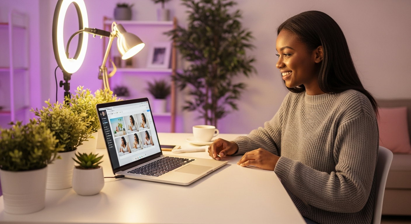 Content creator effortlessly managing multi-platform image formats with Smart Resize